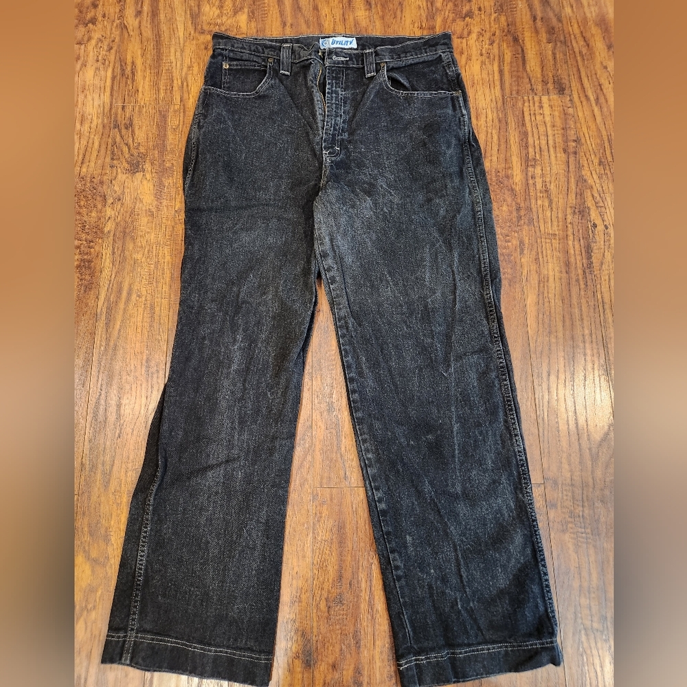 Utility Men's Jeans W36 L32 Baggy Skater Y2K Vintage 100% Cotton Denim Black